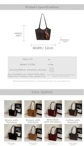 Tableau des dimensions du grand sac cabas en PU avec détails de taille et couleurs