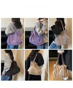 Multiple colors of large capacity tote bags shown in lifestyle shoulder carry poses