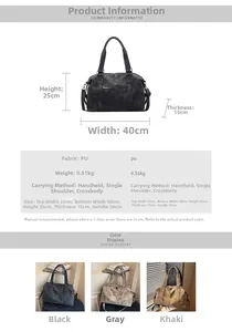 Three-color comparison of high-capacity PU leather travel tote bags in black, gray, and khaki