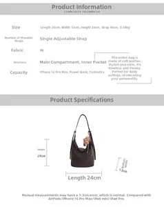 Detailed size specifications of large capacity brown PU leather crossbody bucket bag