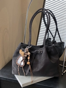 Damen Große Kapazität Wildleder PU Leder Tragetasche Vintage Minimalistische Schultertasche Mit Herz Leopardenmuster Anhänger Alltag