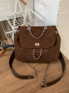 Women's Fashion Quilted Backpack PU Leather Rhombus Pattern Chain Small Rucksack Vintage Daily Commute Shoulder Bag