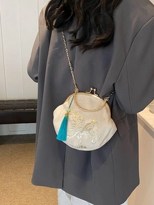 New Chinese style kiss-lock shell bag with golden bird embroidery and chain strap