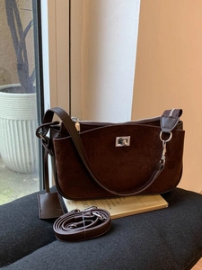 Minimalist Retro Suede Look PU Leather Underarm Bag For Women High-end Fashion Shoulder Crossbody Square Bag With Metal Lock