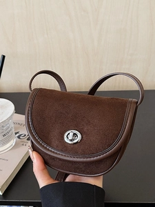 Vintage Frosted PU Leather Saddle Bag For Women Minimalist Retro Crossbody Shoulder Bag Small Messenger Handbag Daily Use