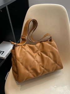 Vintage Quilted Rhombic Shoulder Bag PU Leather Large Capacity Tote For Women Autumn Winter Fashion Crossbody Bag