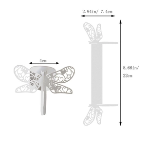 Laser-cut white dragonfly napkin ring with dimensions showing 22cm total length