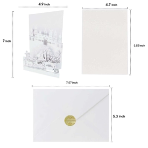 Detailed components of 3D laser cut wedding card with dimensions for castle carriage design