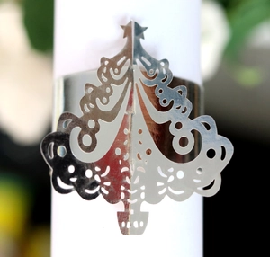 Christmas Tree Napkin Rings Pearlized Paper Hollow Out Table Decor For Christmas Party Wedding Banquet Elegant Holders