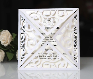 Elegant European Laser Cut Wedding Invitation Cards Artificial Pearl Paper Hollow Flower Invitations For Marriage Engagement Party Ceremony
