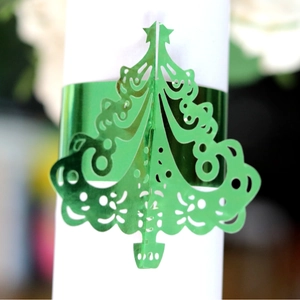 Laser Cut Christmas Tree Napkin Rings Pearlescent Paper Hollow Buckles For Festive Wedding Banquet Table Decor