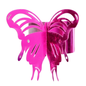 Pink metallic butterfly napkin ring with intricate hollow wings and mirror finish