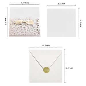 Invitations de mariage découpées au laser blanches avec ruban et enveloppes, 15x15 cm