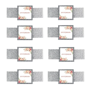 Lot de 8 invitations de mariage florales élégantes avec bordure argentée pailletée et calque