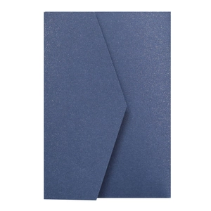 Detail of navy blue glitter envelope with V-flap design and elegant matte texture