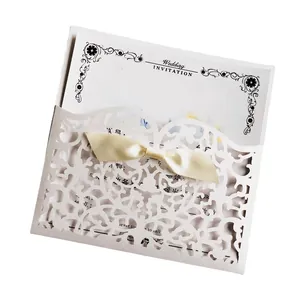 Set d'invitations de mariage avec découpe laser élégante et nœud en satin