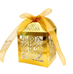 Laser Cut Heart Hollow Out Candy Box Pearlescent Paper Gift Box With Ribbon Bowknot For Wedding Party Favor European Style Packaging