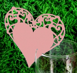 Heart Shape Laser Cut Hollow Wine Glass Name Place Cards Pearlescent Paper Wedding Party Table Decoration Cup Cards For Guests