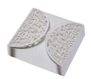 Elegant pearl white laser cut floral wedding invitation covers with intricate lace patterns