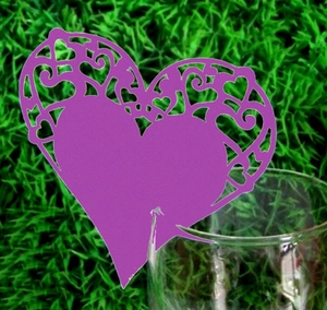 Elegant purple heart laser cut wine glass name card for wedding party decorations