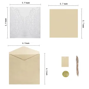 Detailed size guide for laser cut wedding invitations with 5.9 inch square covers