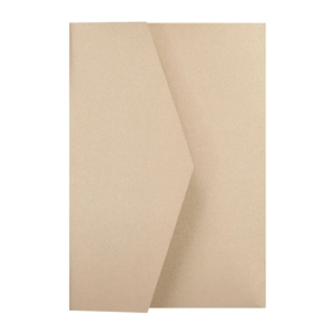 Detailed macro view of champagne gold pearlescent envelope with elegant V-flap design