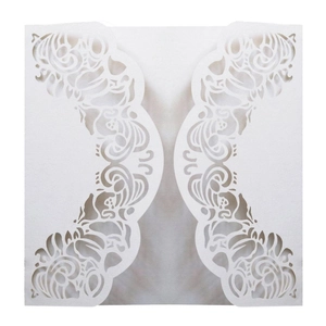 Elegant White Laser Cut Invitation Covers Artificial Pearl Paper Floral Lace Hollow Invitation Shells For Wedding Banquet Party