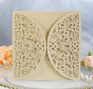 Champagne gold laser-cut square floral invitation cover for weddings and celebrations