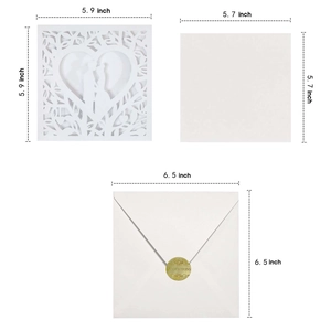Set d'invitation de mariage 3 pièces avec découpe laser cœur et sceau doré élégant