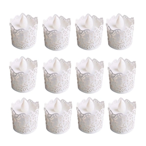 Set di 12 candele LED con involucri in carta tagliata al laser per decorazioni festive