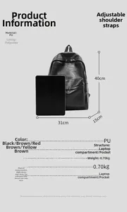 Comparaison de taille du sac à dos noir en cuir PU avec compartiment laptop