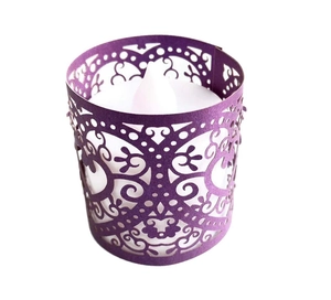 Detailed laser-cut purple paper lace lampshade for LED tea light candle decoration