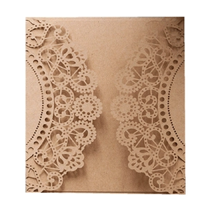 Laser cut lace kraft paper wedding invitation card with elegant floral pattern