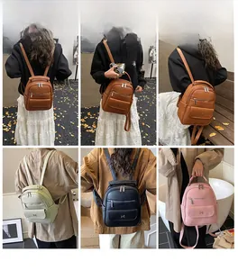 Detail view of the mini PU leather backpack available in four colors with adjustable straps