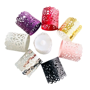 Laser cut tea light paper wraps in seven colors for party and LED candle decoration