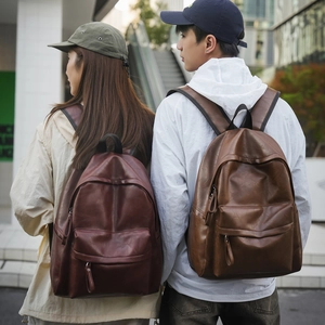 Détails des sacs à dos rétro en cuir PU marron foncé et clair pour un usage quotidien