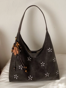 Sac Fourre-tout de Luxe en Cuir PU Avec Broderie de Fleurs pour Femmes Avec Pendentif en Perles de Bois Sac à Épaule