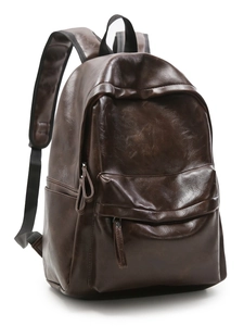 Sac à dos classique en similicuir marron foncé avec texture vintage et bretelles réglables