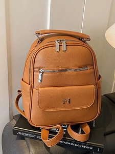 Fashion Women PU Leather Backpack Litchi Texture Multi Pocket Mini Travel Bag With Silver Hardware Casual Backpack For Daily