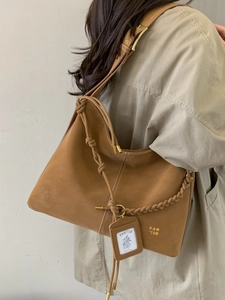 Retro PU Leather Bucket Bag For Women Large Capacity Minimalist Hobo Tote With Braided Rope Decor Shoulder Crossbody Bag