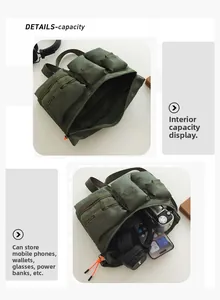 Army green tactical nylon shoulder bag with multi-pocket storage and large main compartment