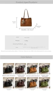 Detailed chart showing Suede PU Tote Bag dimensions and available color options