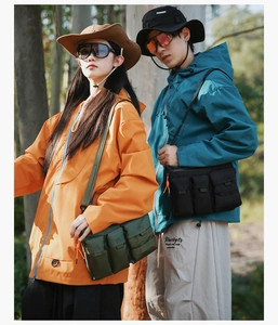 Outdoor utility crossbody bag featuring multiple pockets and durable nylon fabric detail