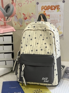 Japanese style minimalist canvas backpack with star patterns and large capacity for school