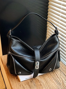 Women Retro PU Leather Tote Bag Fashion Pebbled Texture Crossbody Bag Large Capacity Shoulder Bag Metal Buckle Commuter Handbag