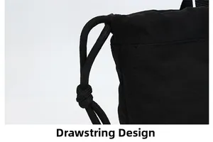 Close-up detail of durable black nylon drawstring closure and reinforced stitching seams