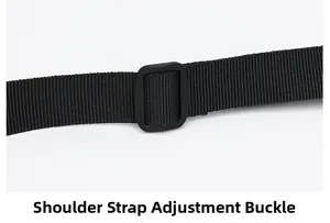 Detail of adjustable high-density nylon shoulder strap with durable plastic buckle