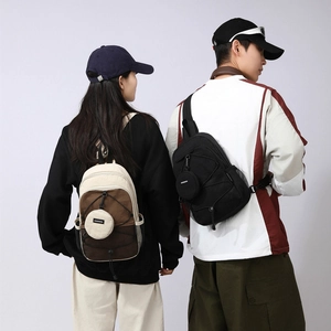 Zaino vintage e borsa da petto con corde elastiche e pochette rotonda per monete rimovibile