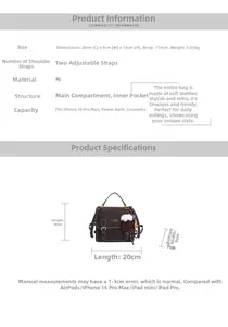 Detaillierte Größentabelle mit Abmessungen des braunen PU-Lederrucksacks im Vintage-Stil