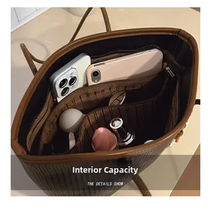 Detailed macro view of the large capacity interior with stripe lining and pocket organization